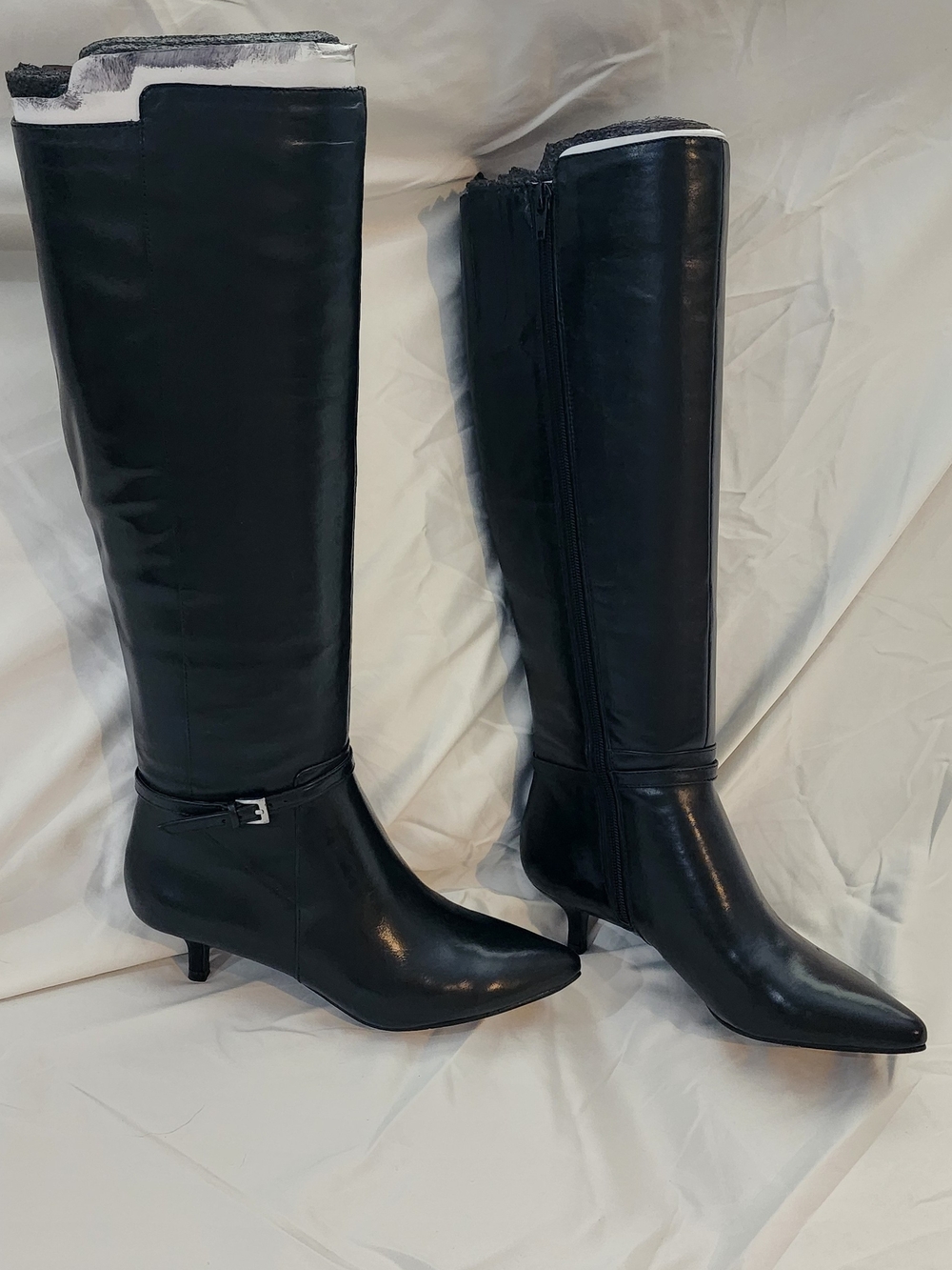 Nine West Black Leather Knee-High Pointed-Toe Boots